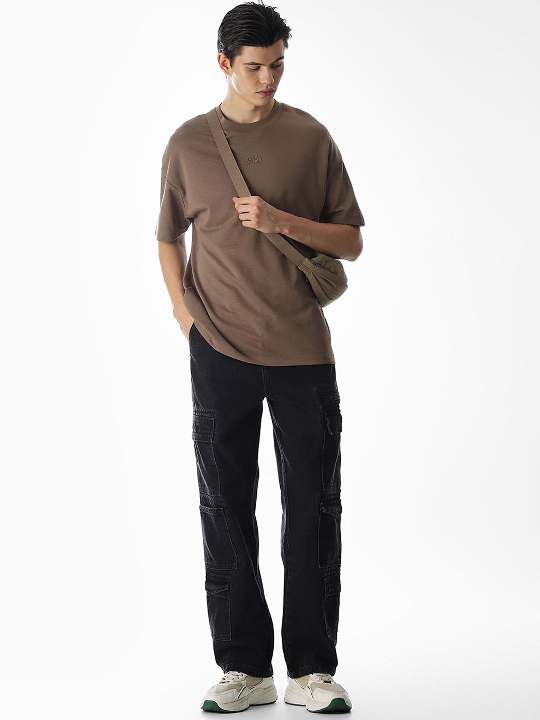 Cotton Denim High-Rise Cargo Jeans