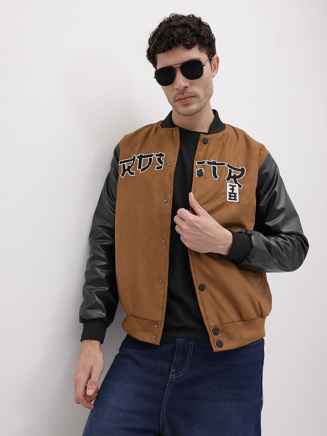 The Roadster Life Co. Graphic Embroidered Stand Collar Varsity Jacket