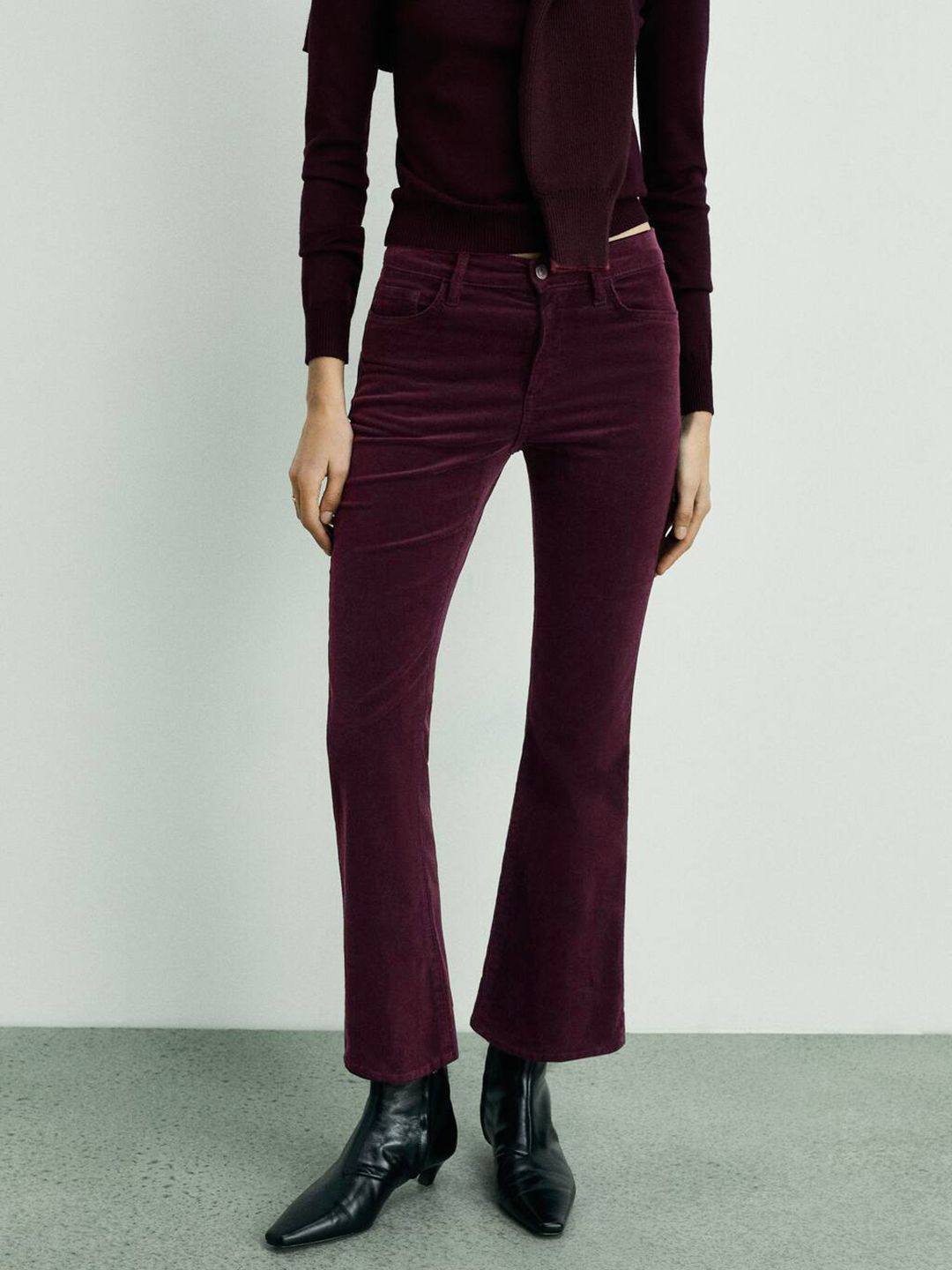 Mid-Rise Flared Corduroy Cropped Stretchable Jeans