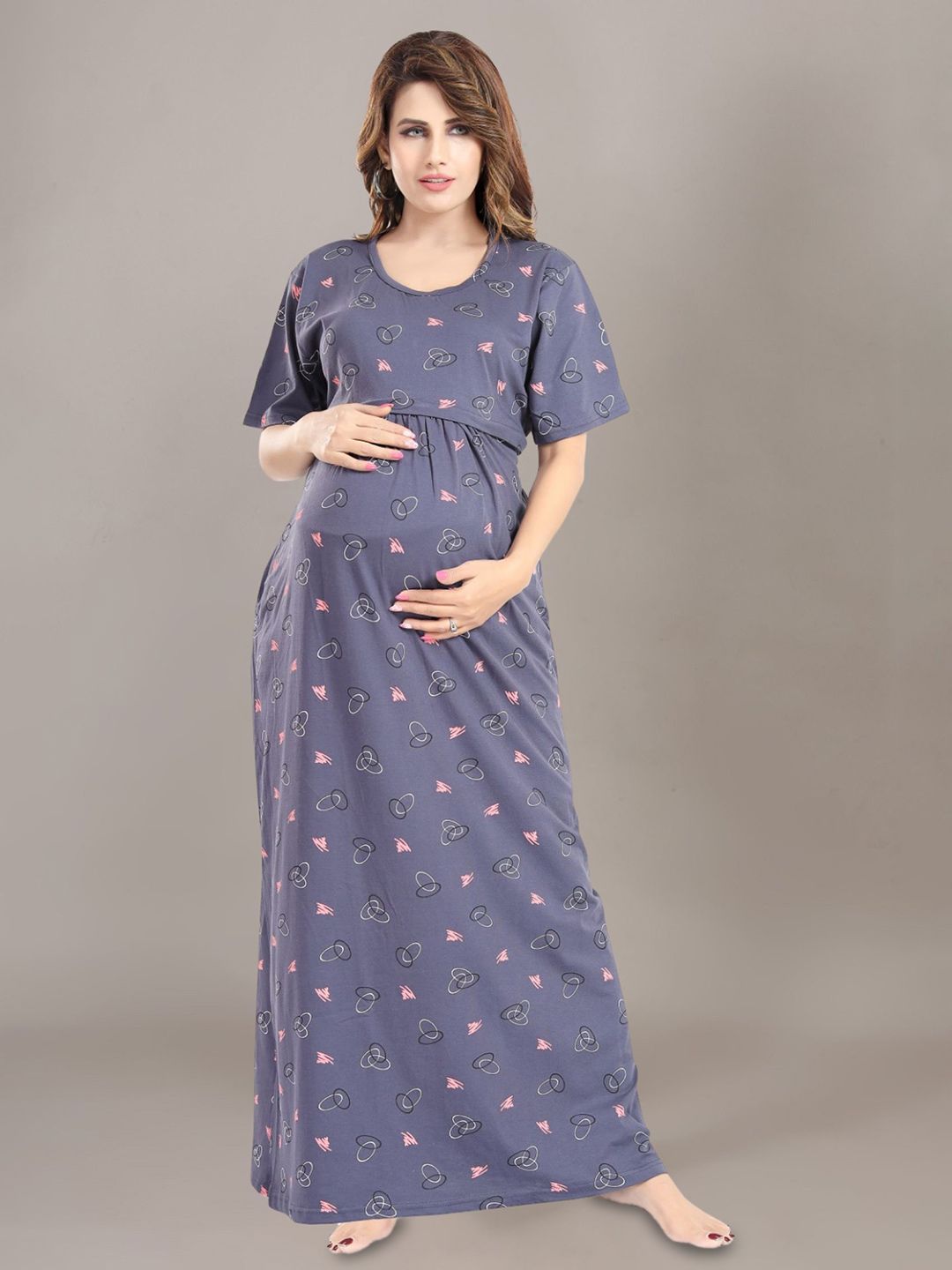 Fabme Fabme Abstract Printed Maternity Maxi Nightdress