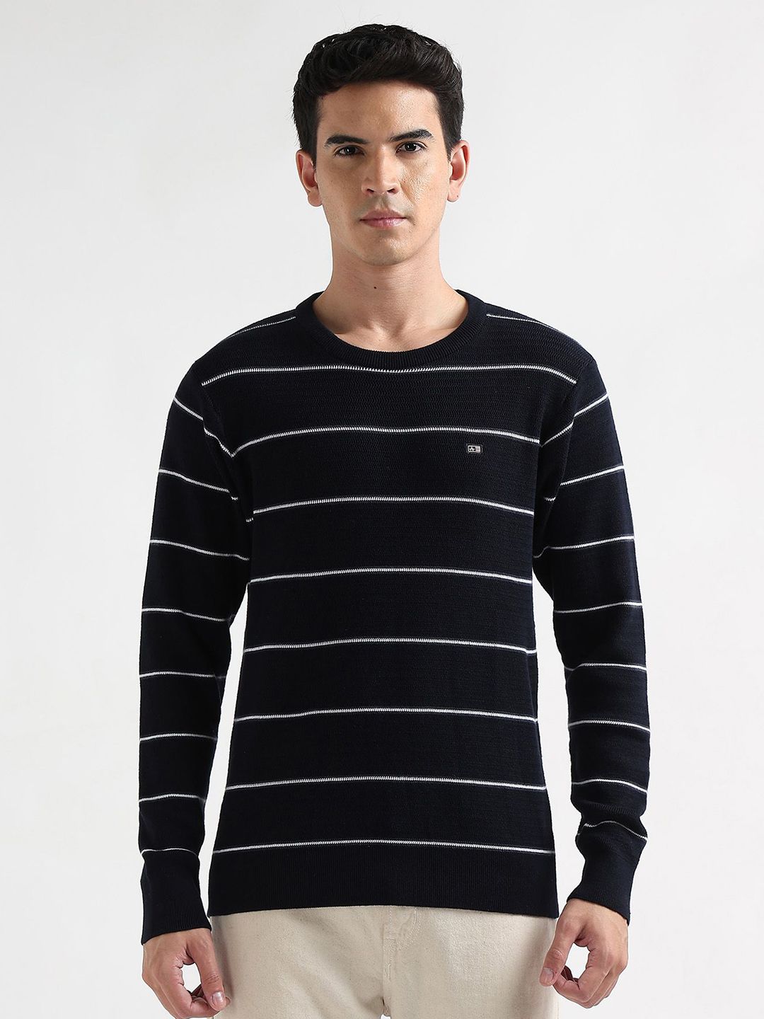 Arrow Sport Men Horizontal Striped Full Sleeve Pullover