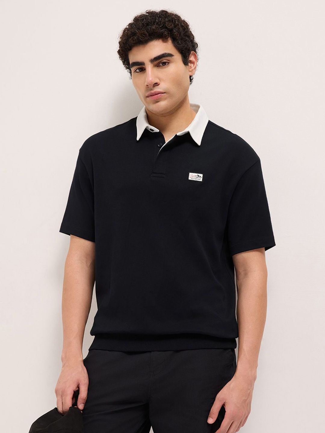 THE BEAR HOUSE Men Solid Polo Collar Pure Cotton Relaxed Fit T-shirt deal from myntra