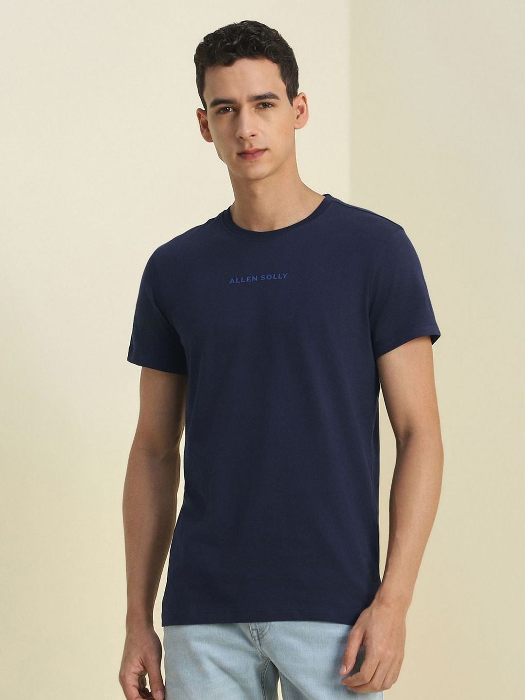 Allen Solly Men Brand Logo Printed Round Neck Pure Cotton Slim Fit T-shirt