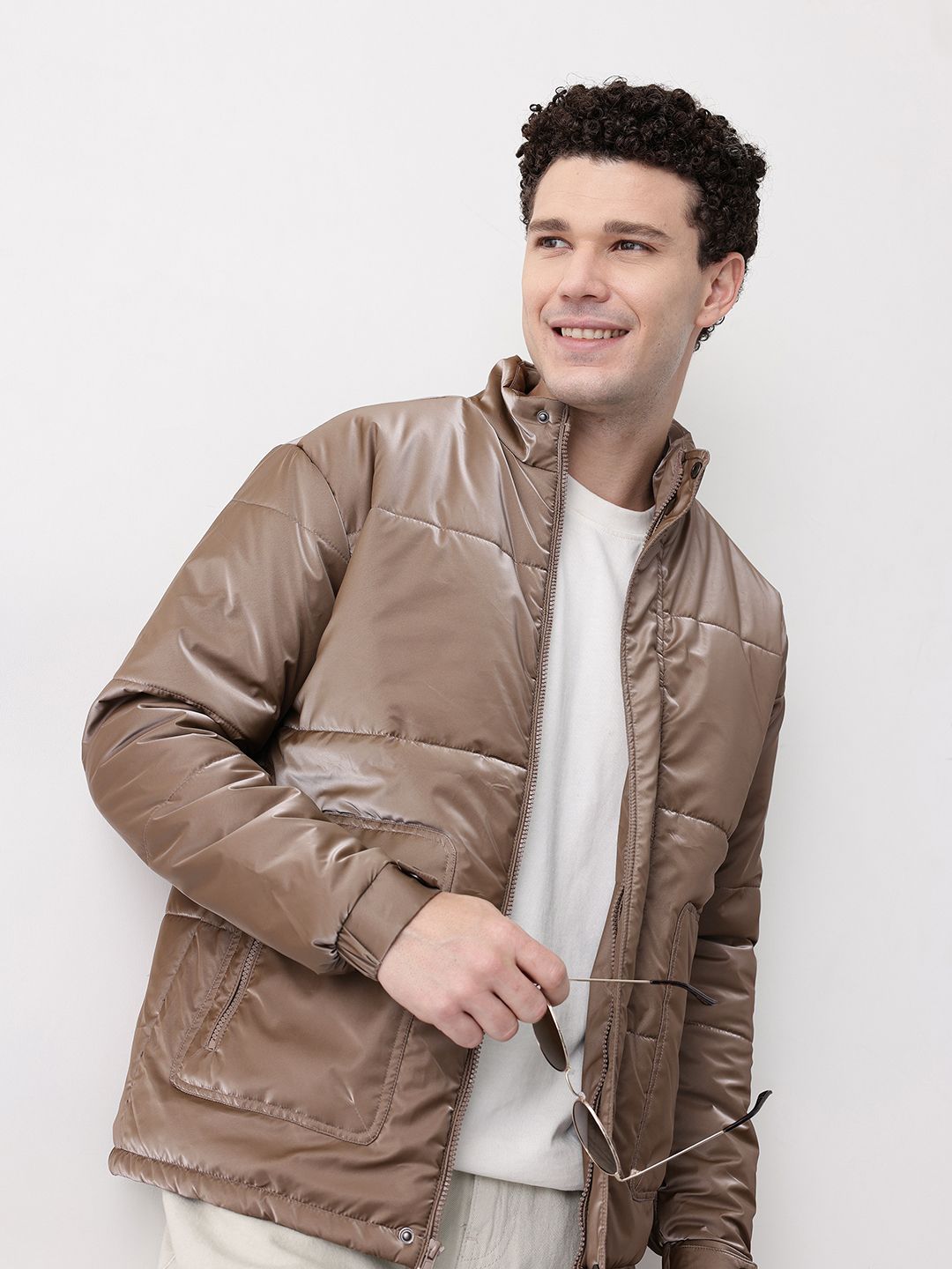 Mast & Harbour Mock Collar Padded Jacket With Metallic Finish