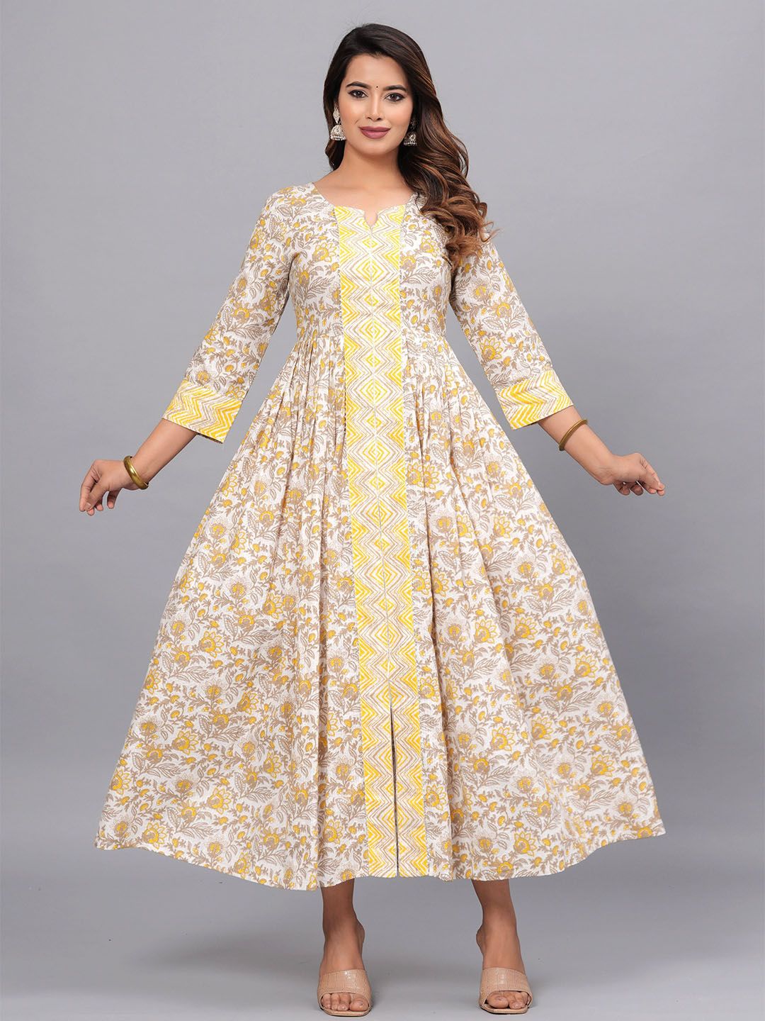 chinese dress ladies Jaipuri Cotton Longline Floral Strappy Dress – COTLAND FASHION main image 0