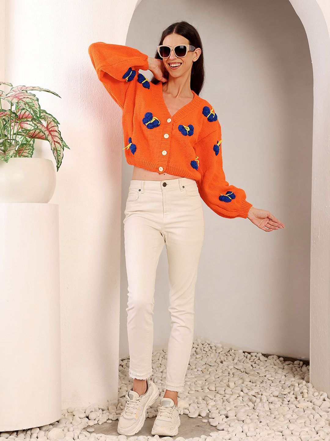 Buy Velvery Women Butterfly Embroidered V-Neck Long Sleeve