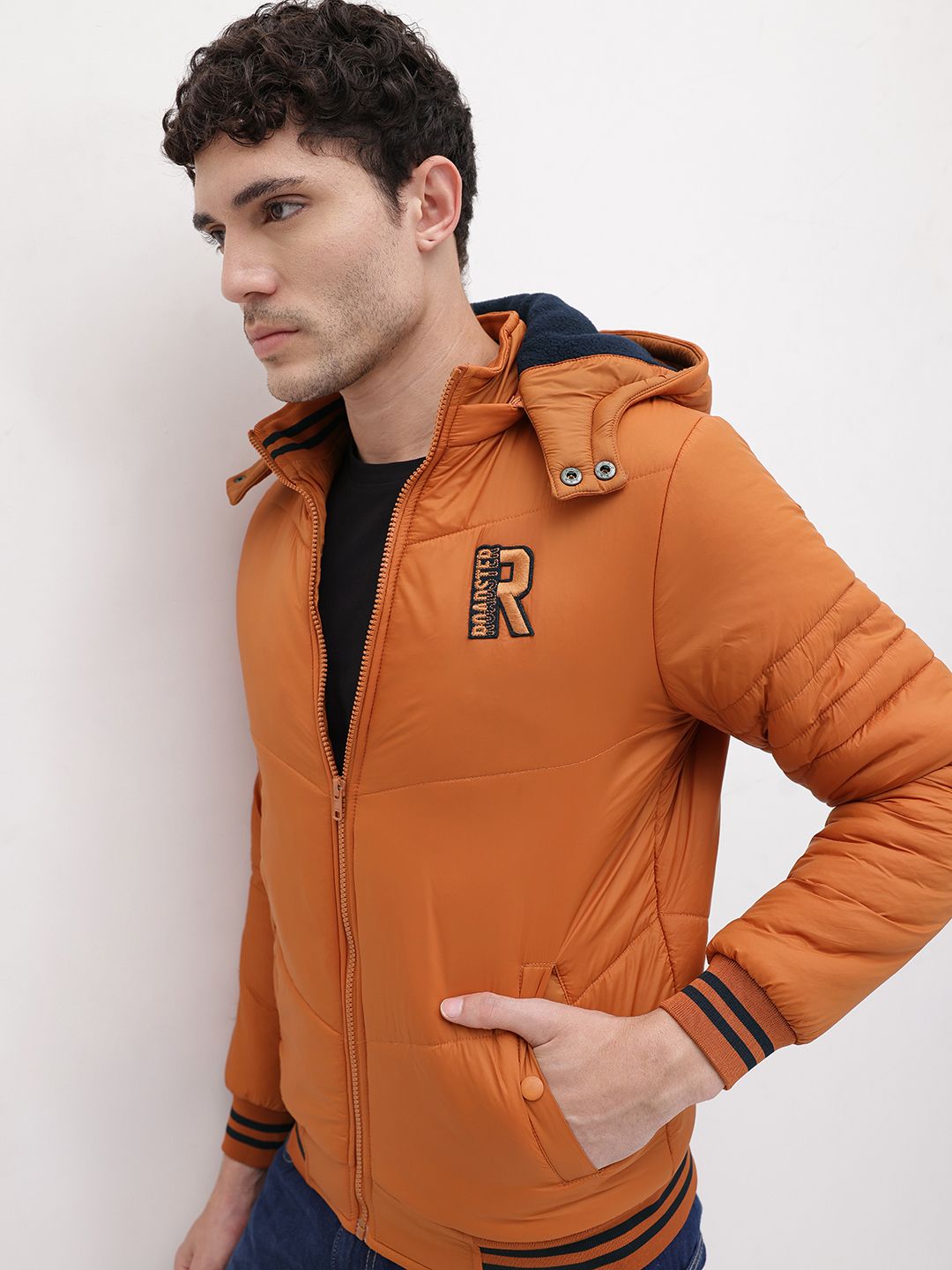 The Roadster Life Co. Applique Detail Padded Jacket with Detachable Hood