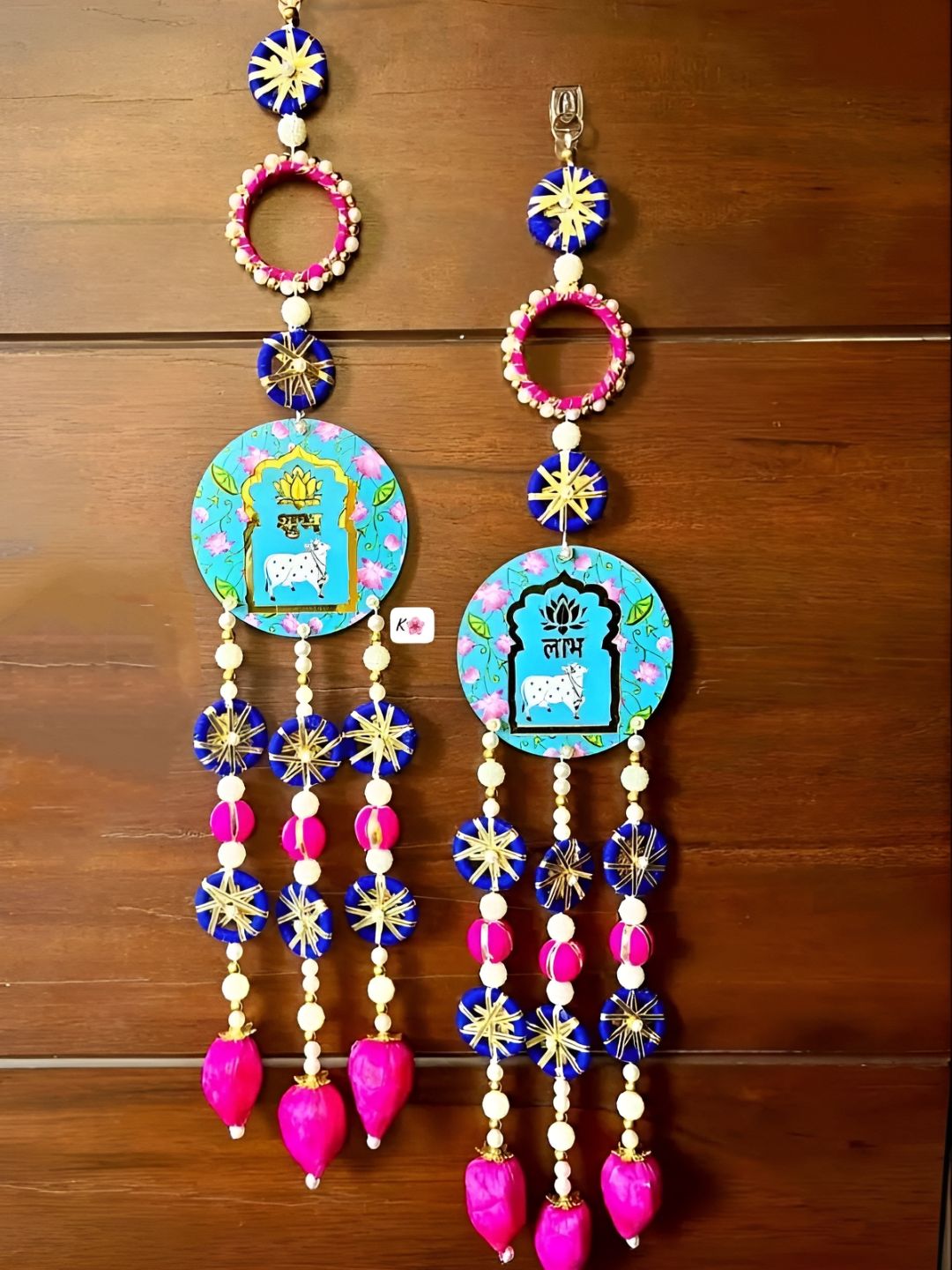 Sellplus Set of 2 Blue & Pink Textured Pichwai Cow Lotus Buds Hanging Torans