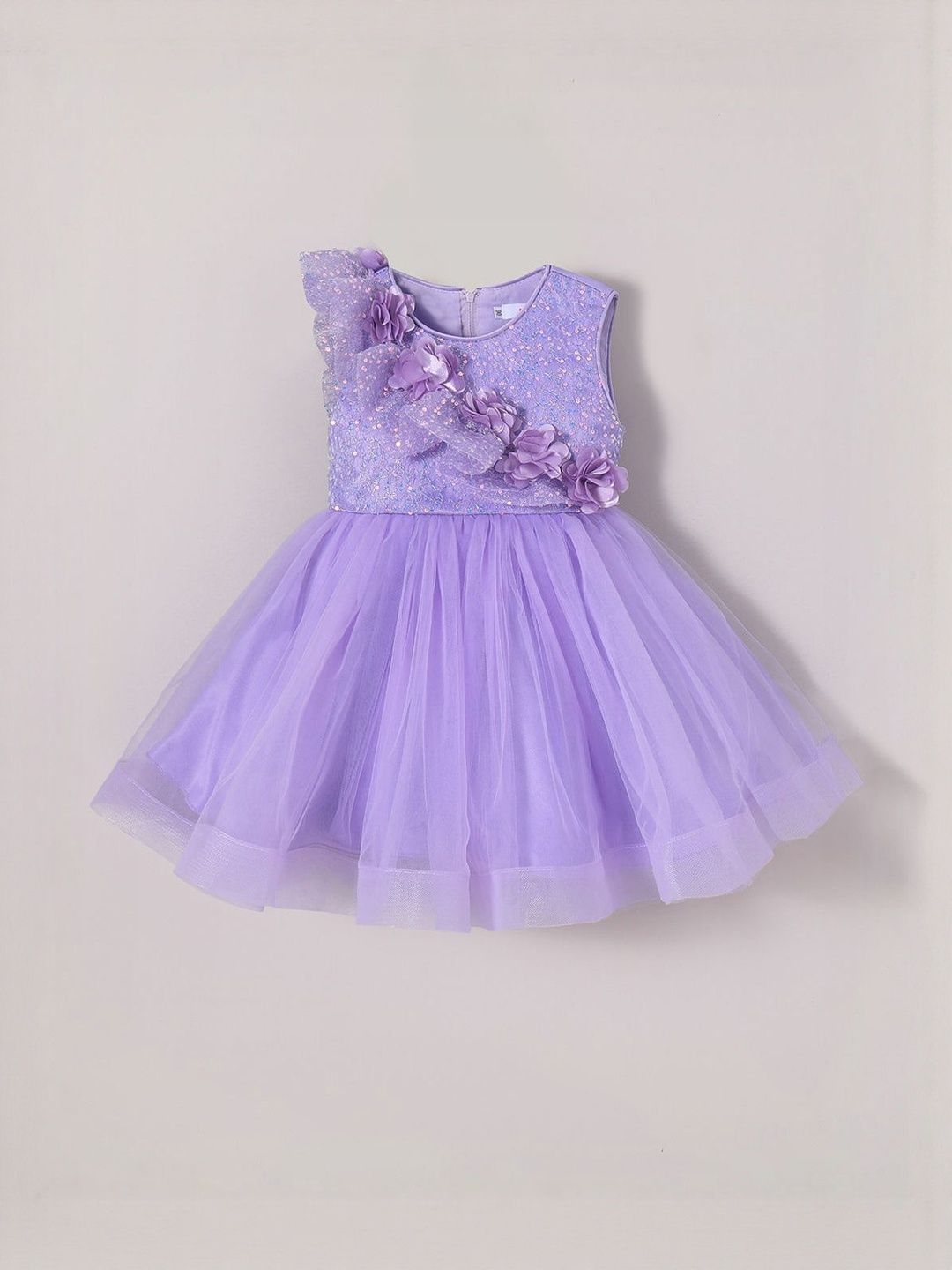 Hopscotch Floral Embellished Round Neck Fit & Flare Sequin Dress
