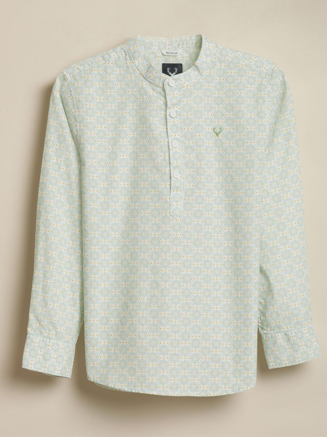 Allen Solly Junior Allen Solly Junior Boys Printed Mandarin Collar Regular Fit Pure Cotton Casual Shirt
