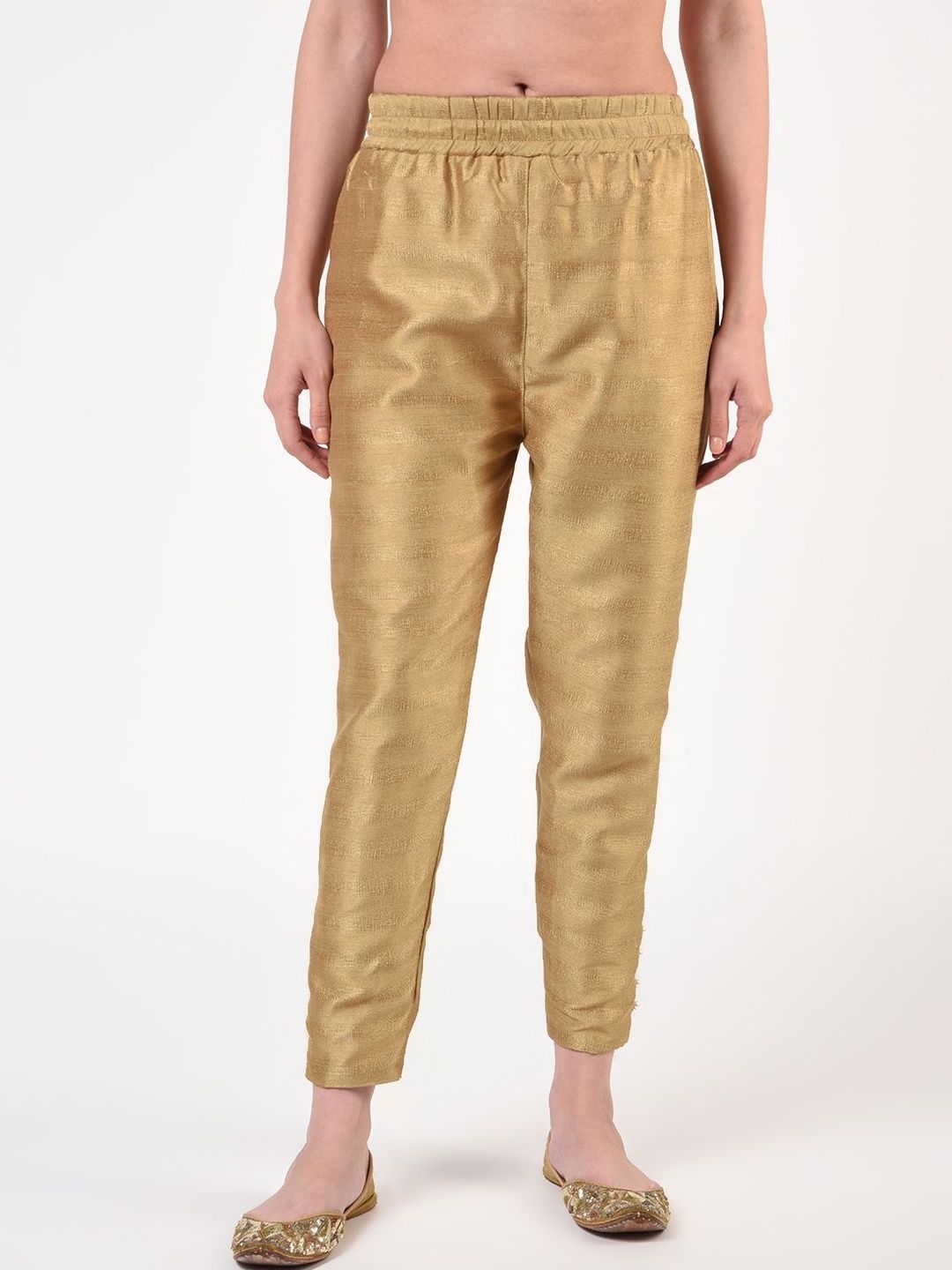 Moda Rapido Women Golden Textured Comfort Trousers