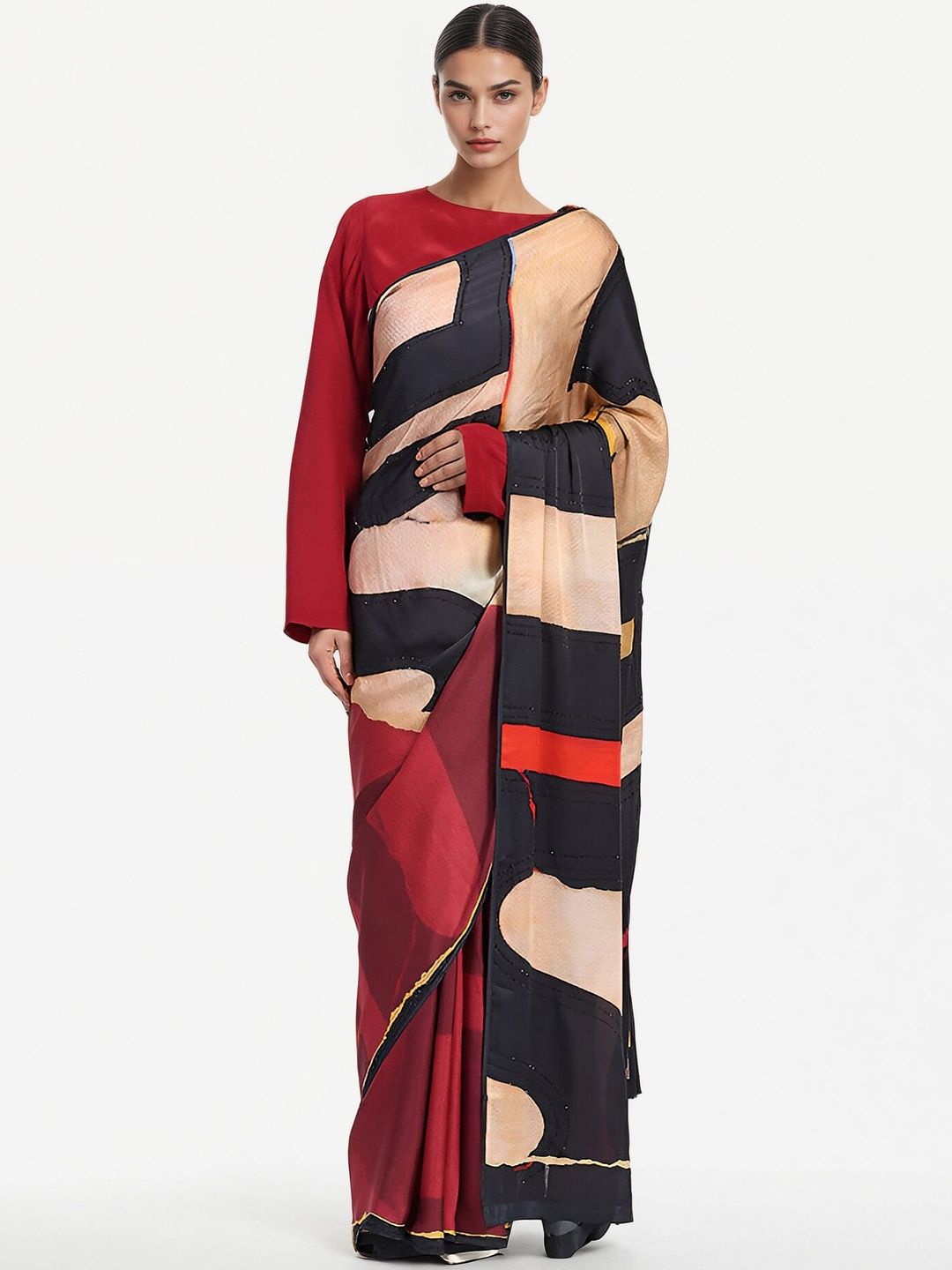 Satya Paul Satya Paul Abstract Printed Satin Saree