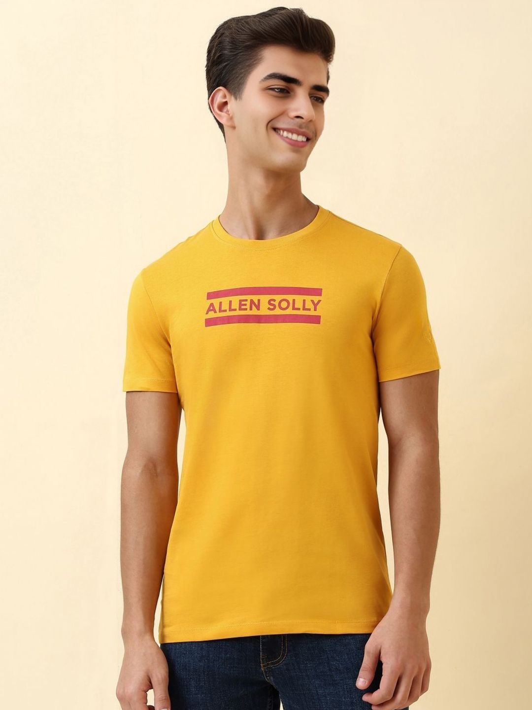 Allen Solly Men Typography Printed Round Neck Pure Cotton Slim Fit T-shirt