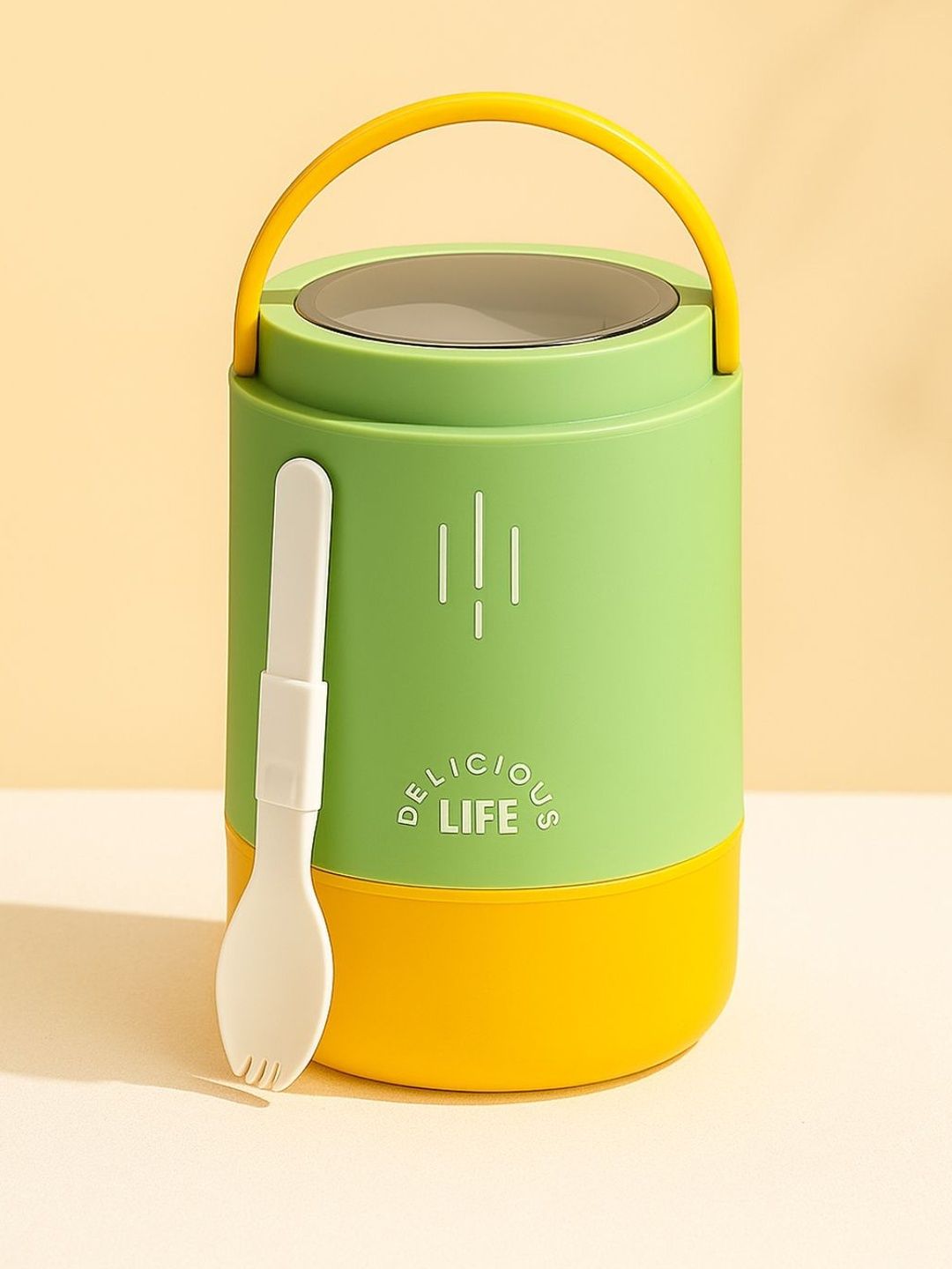 Myntra Elegant Homes Myntra Elegant Homes Green & Yellow Stainless Steel Dishwasher Safe Lunch Box