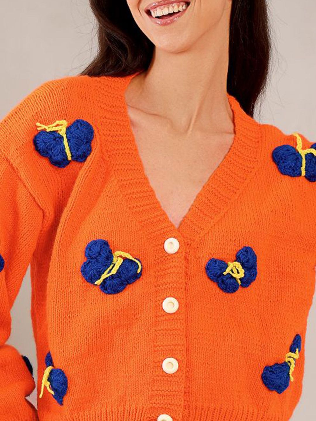 Buy Velvery Women Butterfly Embroidered V-Neck Long Sleeve