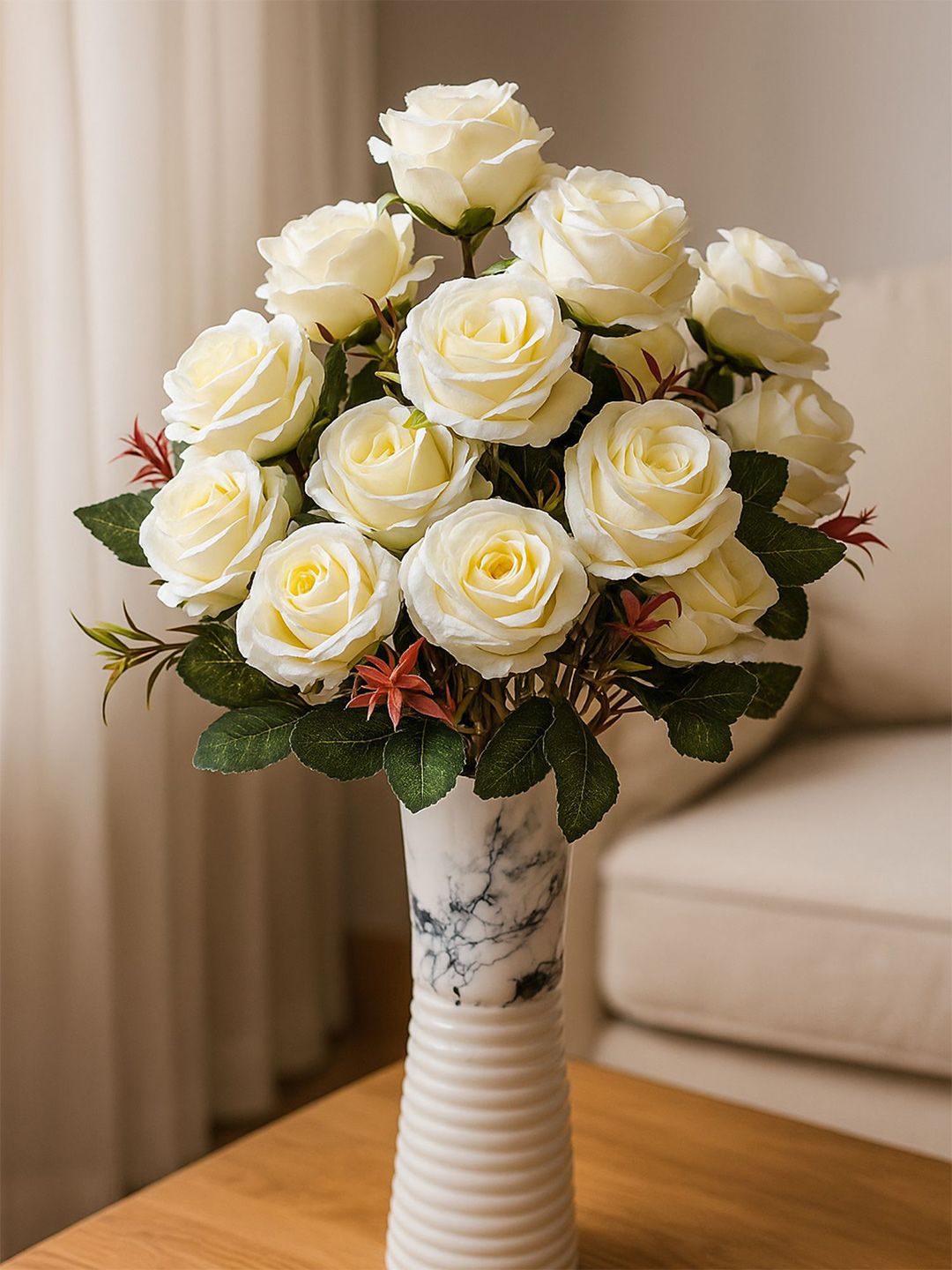 ARTSY Unisex White & Green Artificial Flowers & Plants