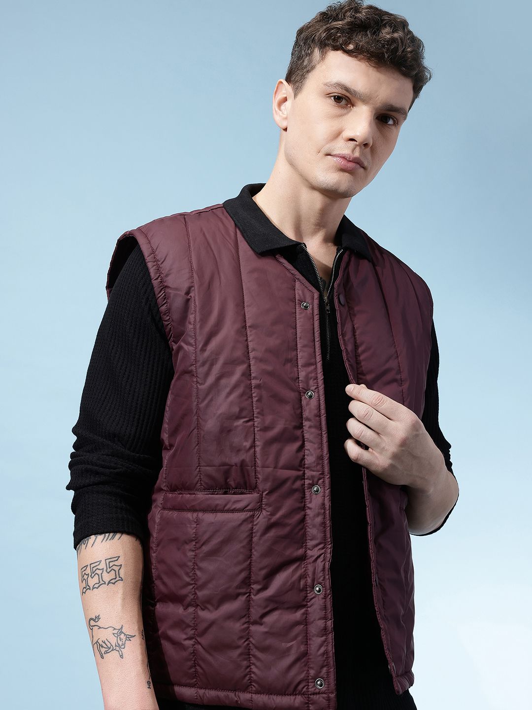 glitchez Collarless Padded Puffer Jacket