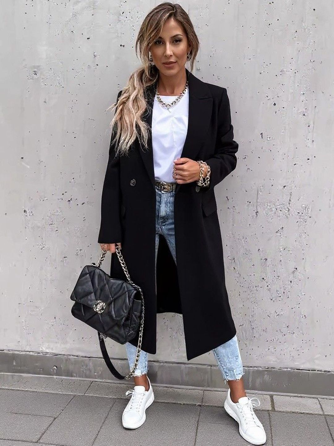 bebe Women Notched Lapel Collared Longline Trench Coat