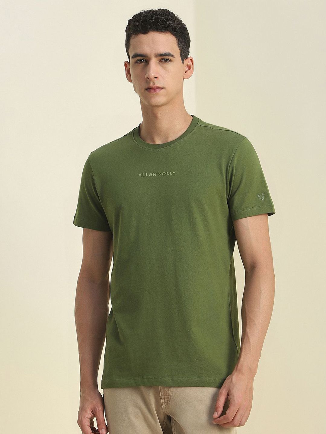 Allen Solly Men Brand Logo Printed Round Neck Pure Cotton Slim Fit T-shirt