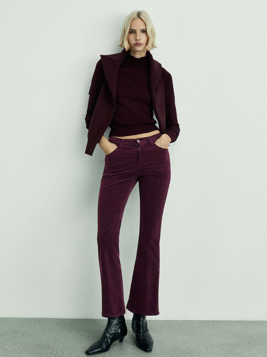 Mid-Rise Flared Corduroy Cropped Stretchable Jeans