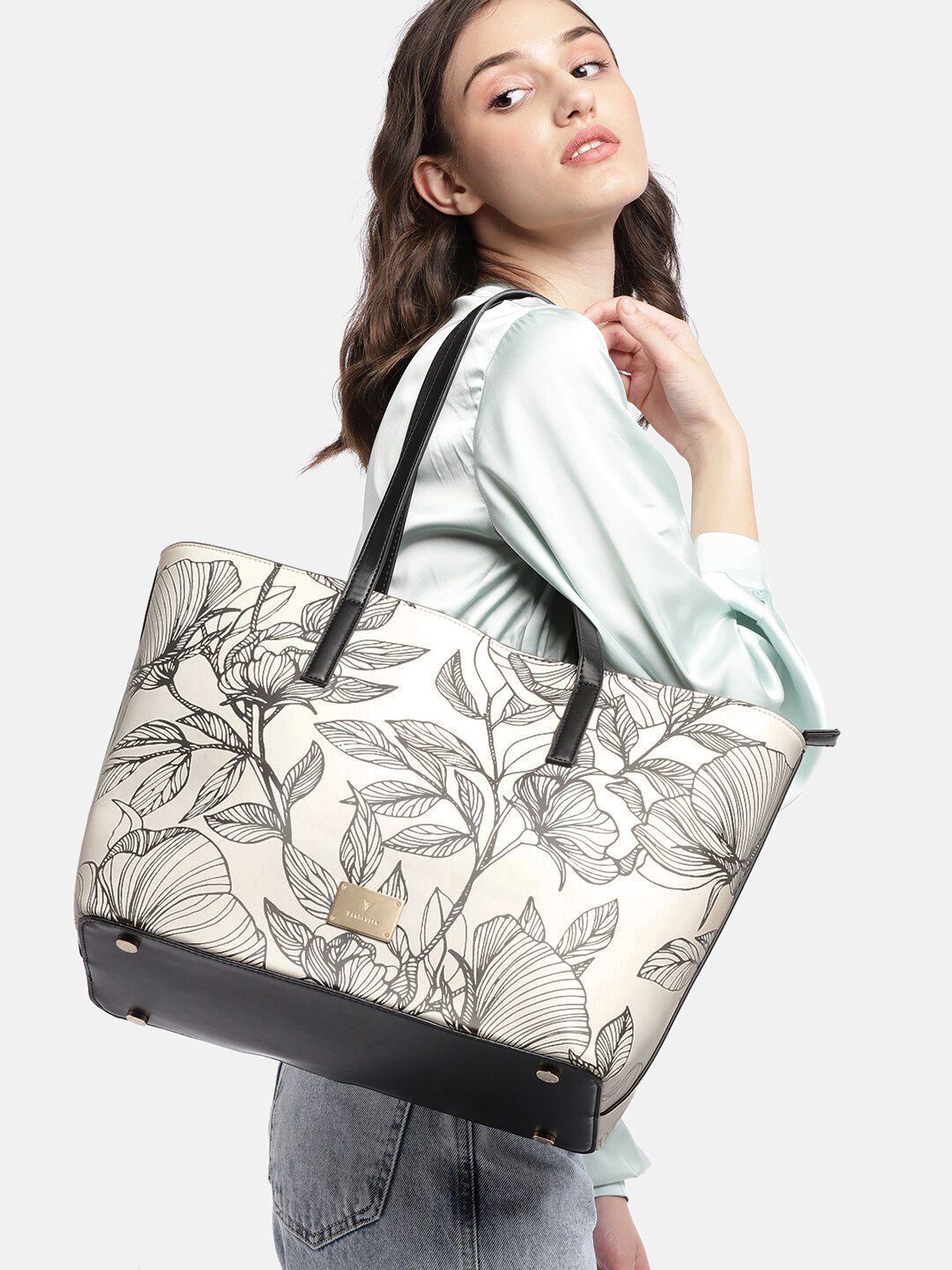 Buy Van Heusen White & Black Floral Print Shoulder Bag - Handbags