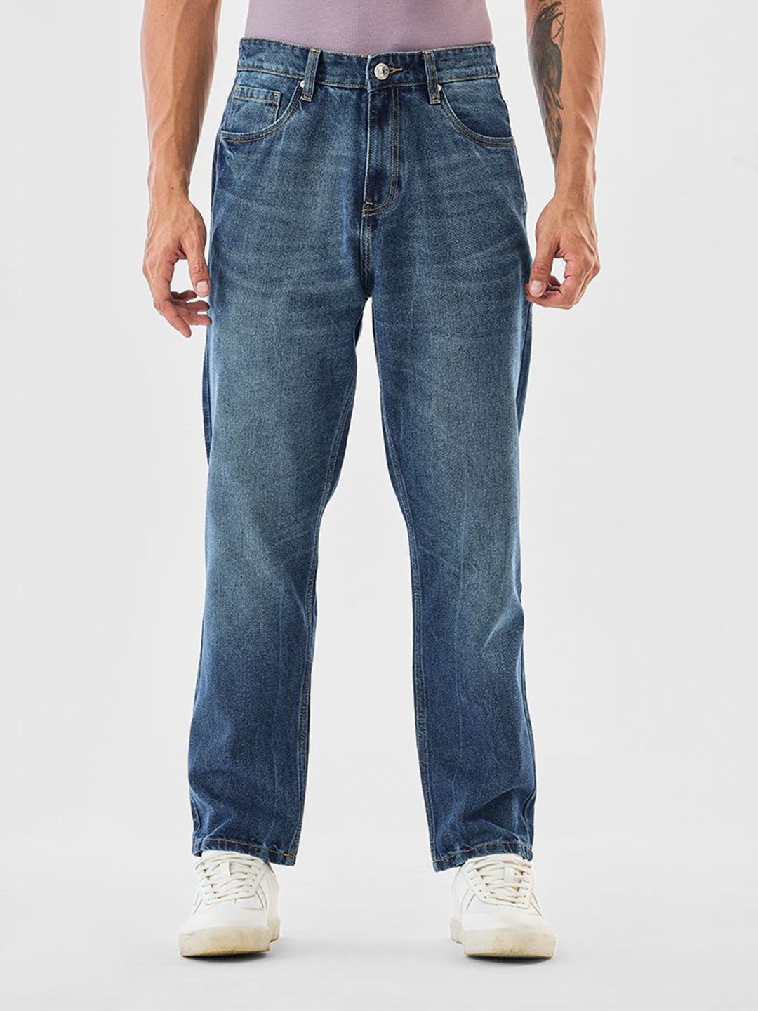 Snitch Men Blue Mid-Rise Baggy Jeans