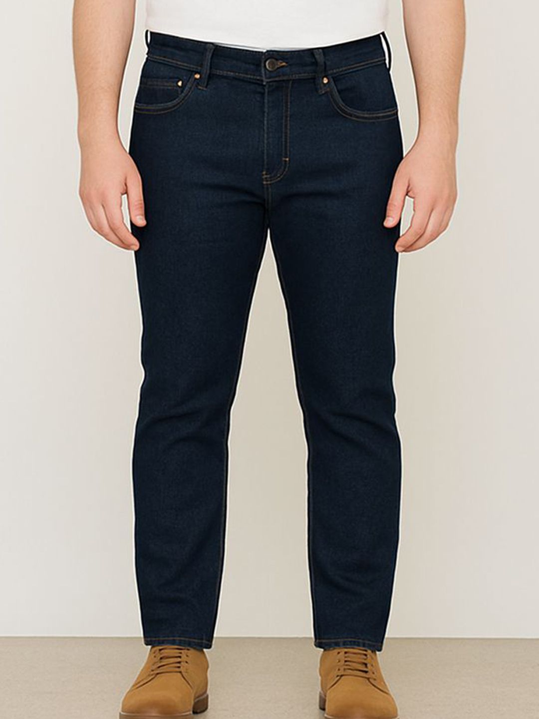 HIRRUX Men Comfort Straight Fit Mid-Rise Clean Look Cotton Stretchable Jeans