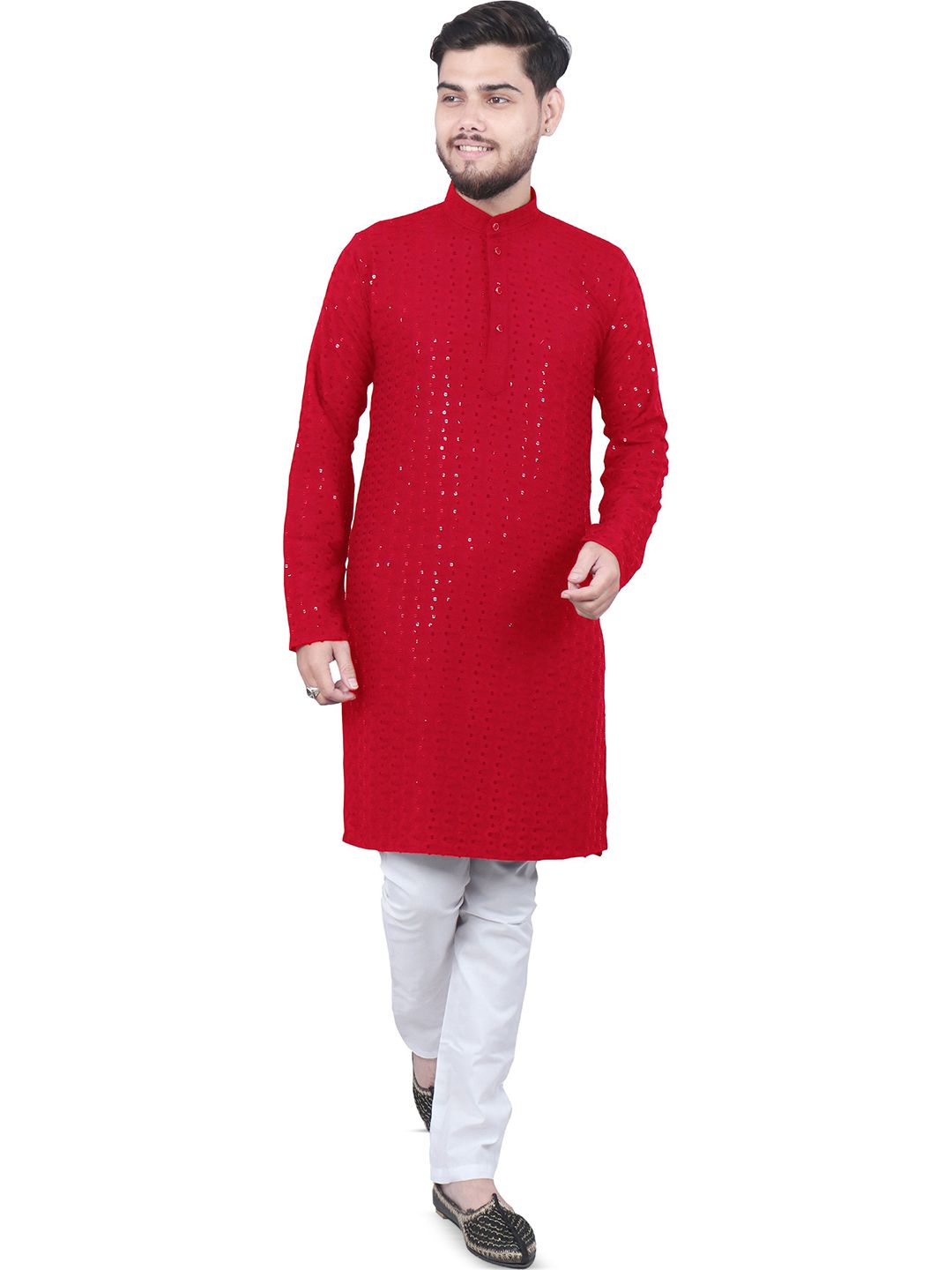 M'COT Men Embellished Daily Cotton Straight Kurta