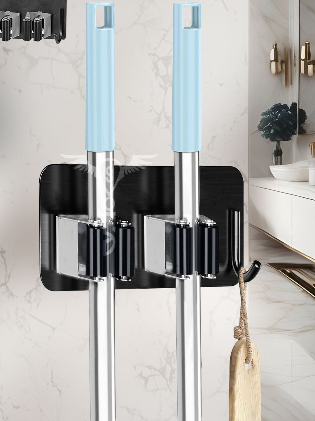 Sittella Pack of 3 Stainless Steel Broom & Mop Stick Hanging Holder