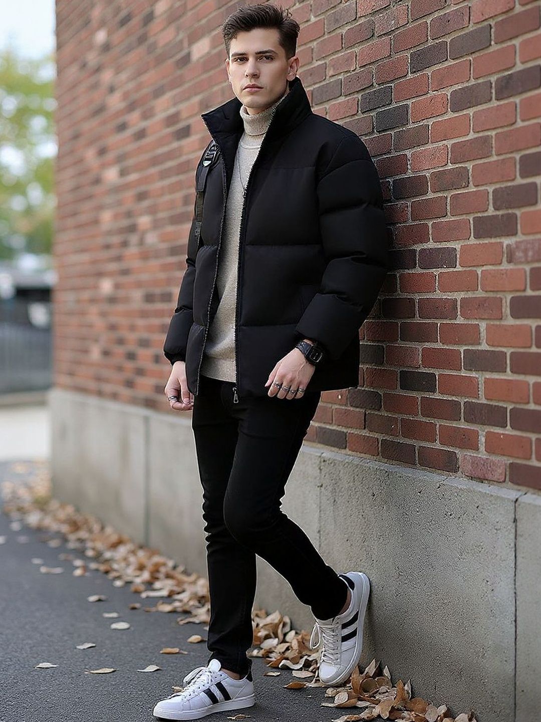 HERE&NOW Men Mock Collar Insulator Open Front Jacket