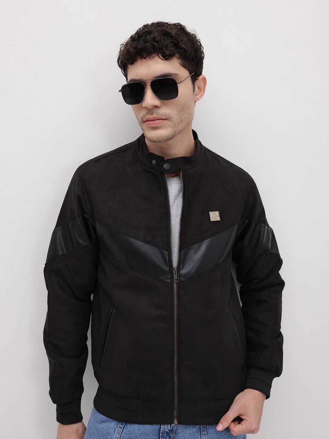 The Roadster Life Co. Suede Finish Colourblocked Bomber Jacket