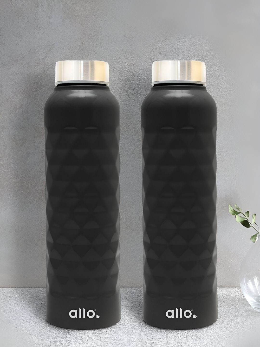 Allo Black Set of 2 x 950 ml Stainless Steel Leakproof Steel Cap Water Bottle