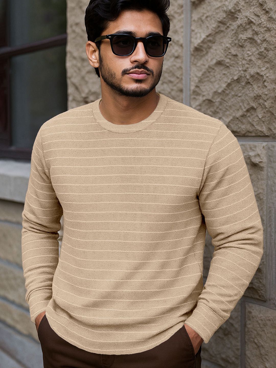 Force Men Self Design Round Neck T-shirt