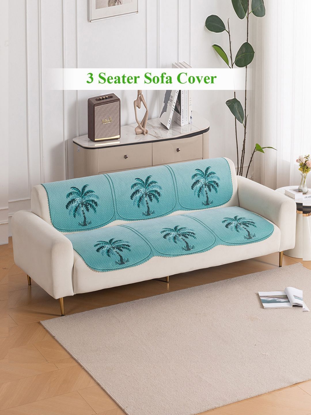 HOKIPO Island Breeze Printed 3 Seater Sofa Cover Set for Seat and Back