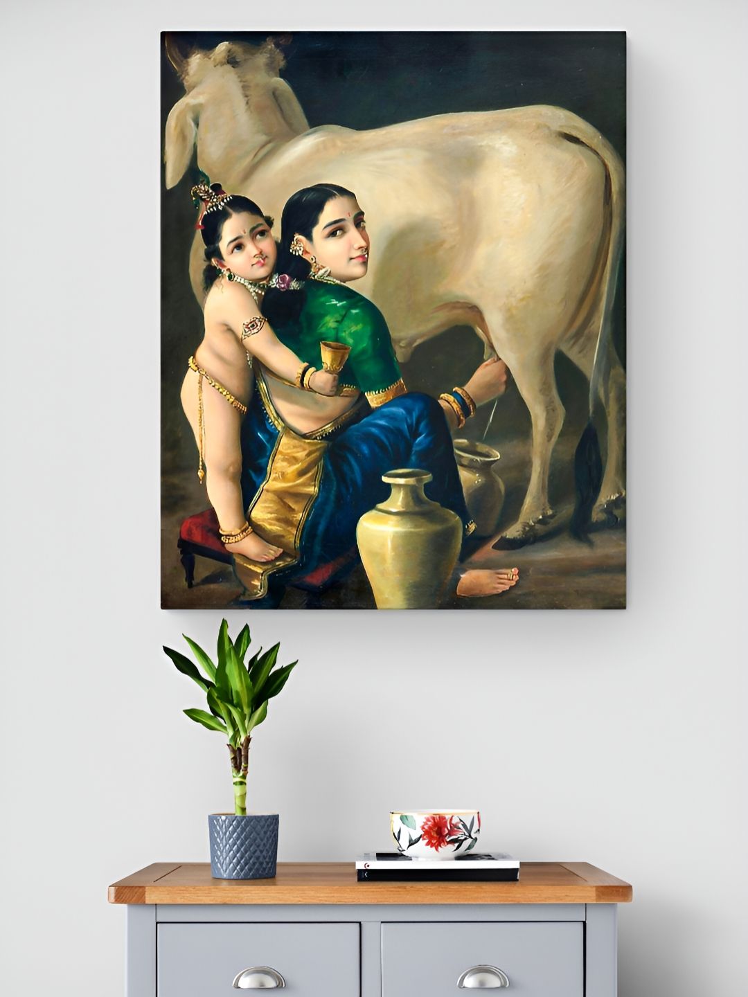 Tushaco Handicrafts Tushaco Handicrafts Raja Ravi Verma Yashoda Krishna Canvas Roll Wall Painting
