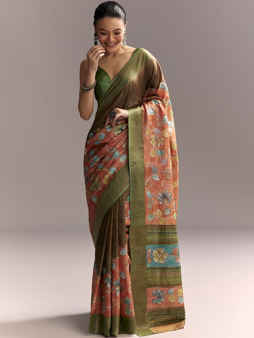 KALKI Fashion KALKI Fashion Floral Embroidered Zari Woven Design Pure Cotton Saree