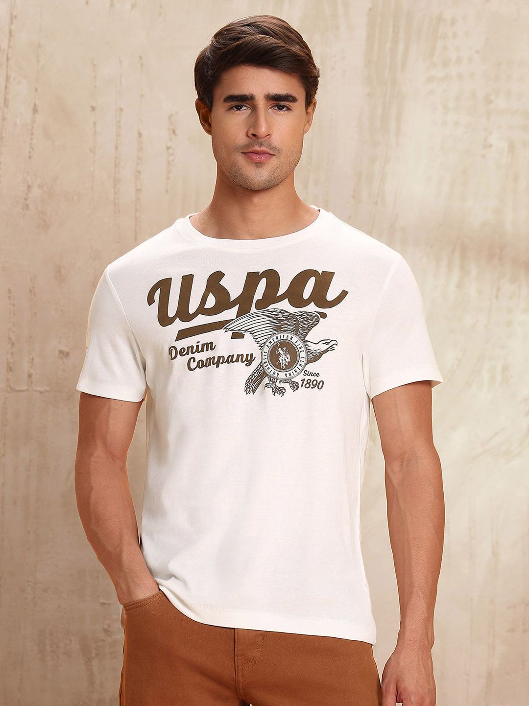 U.S. Polo Assn. Denim Co. Men Typography Printed Round Neck Pure Cotton T-shirt