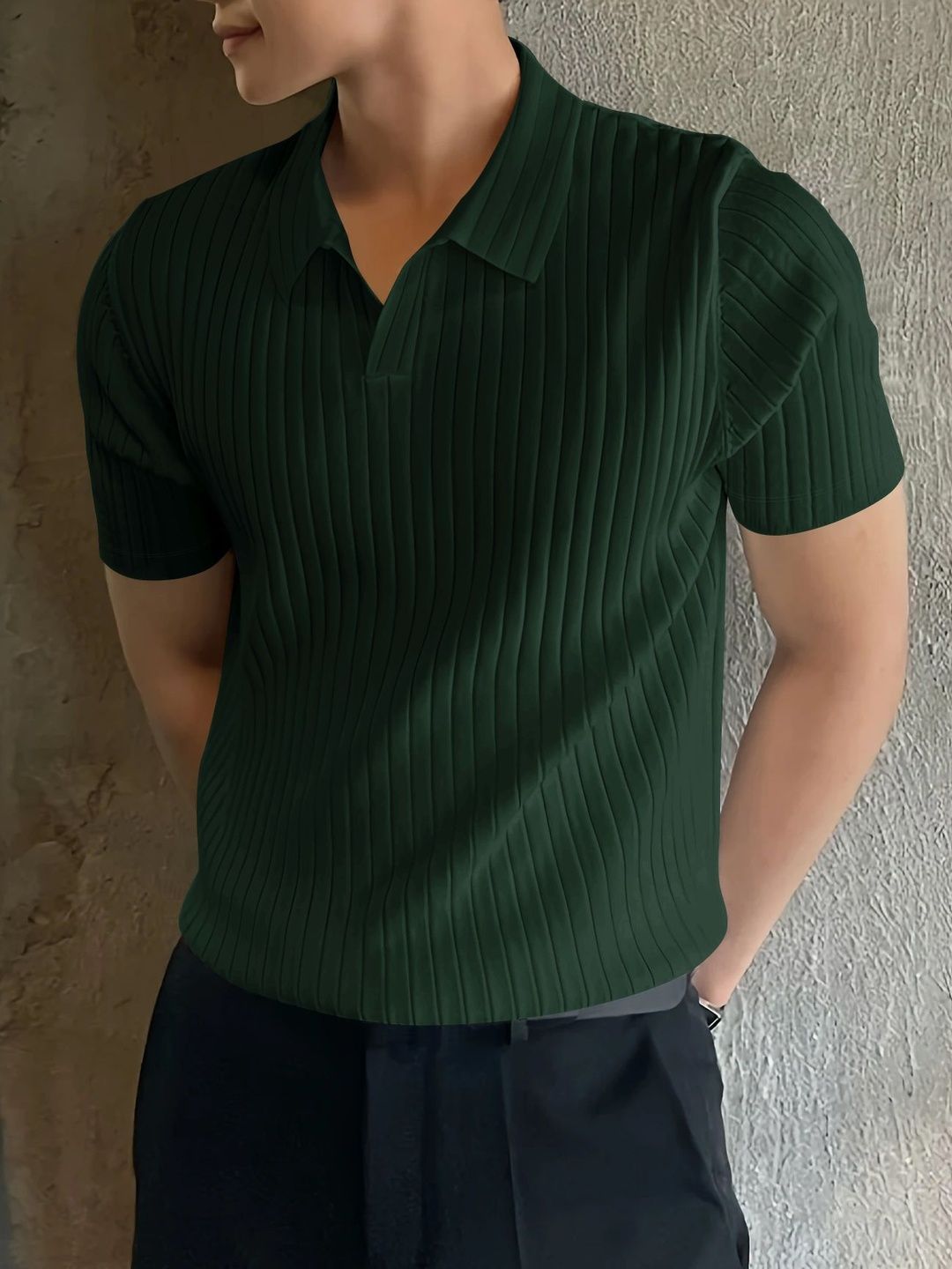 HOODLER Striped Polo Collar Pure Cotton T-shirt
