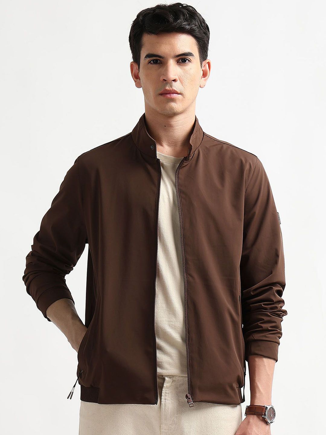 Arrow Sport Men Mandarin Collar Solid Bomber Jacket
