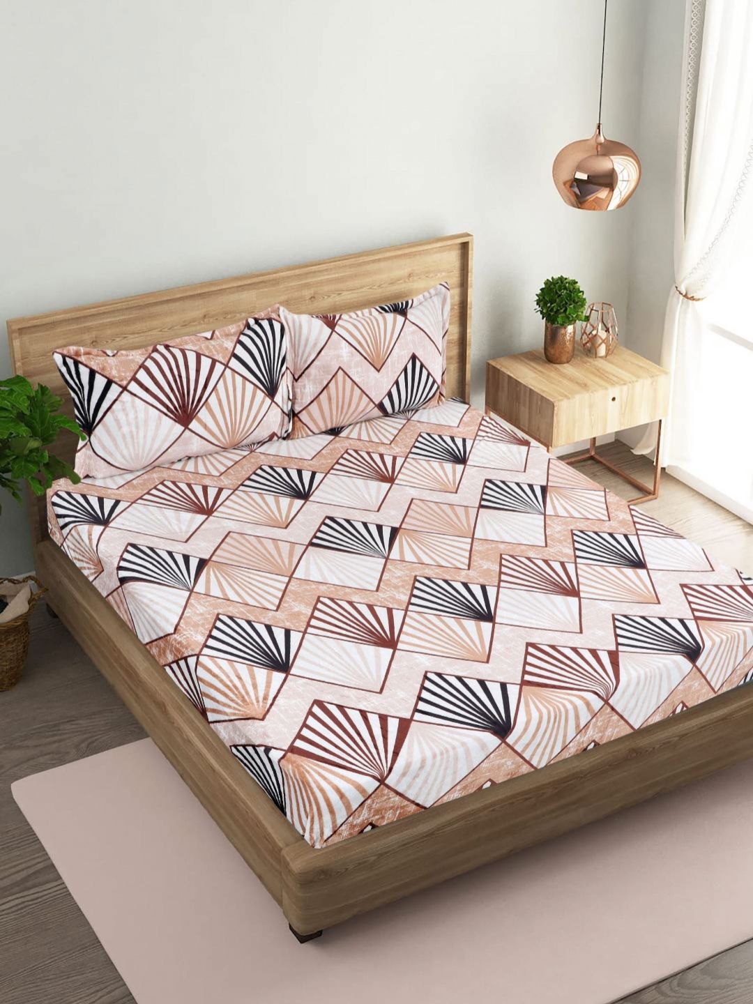 BLUEDOT Brown 300 TC Woolen King Size Fitted Double Bedsheet & 2 Pillow Covers