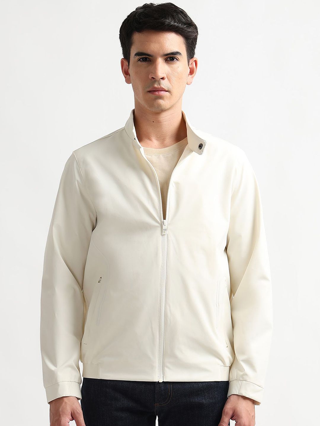 Arrow Sport Men Mandarin Collar Solid Bomber Jacket