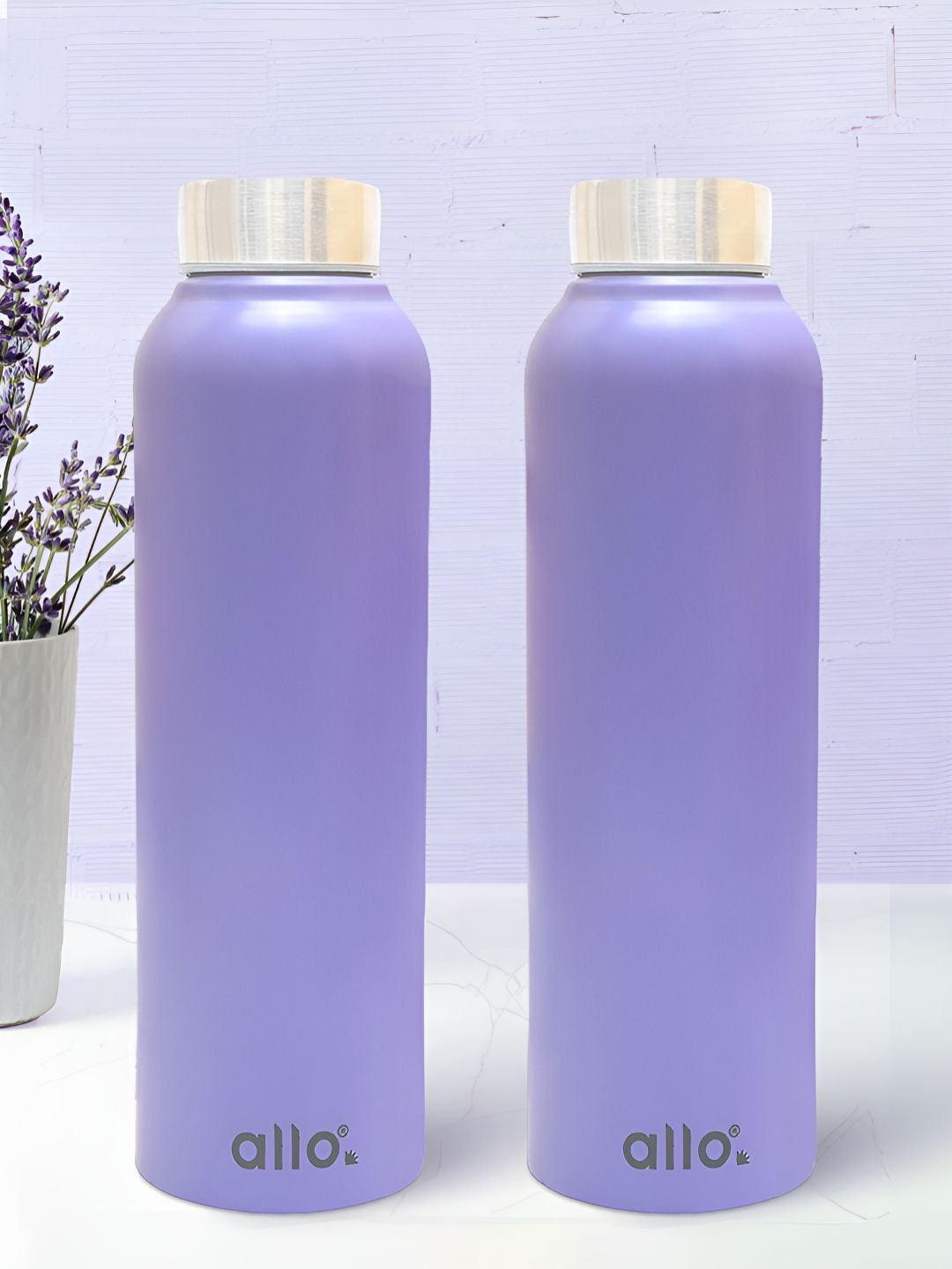 Allo Set of 2 x 950 ml Lavender Stainless Steel Leakproof Steel Cap Water Bottle