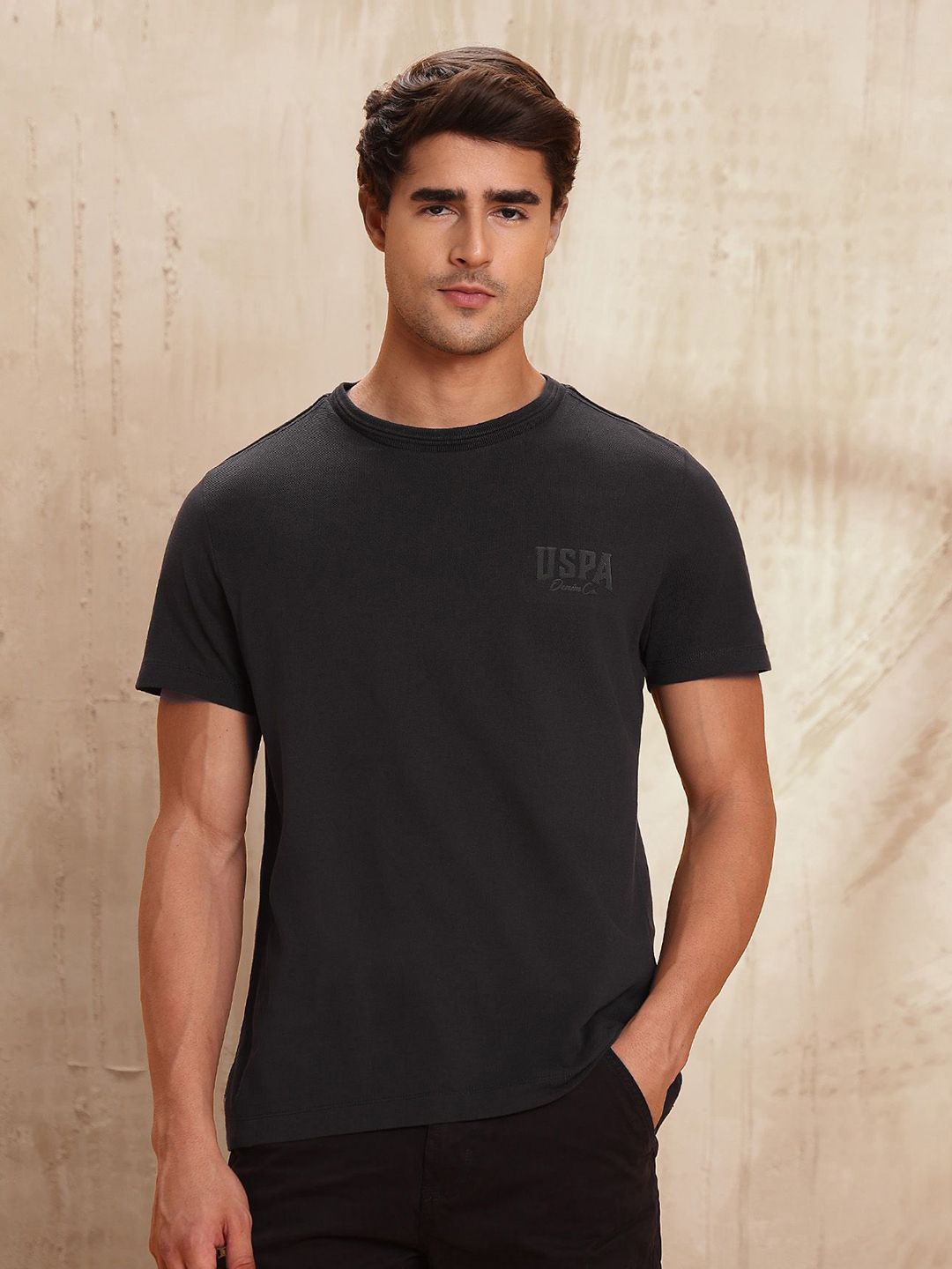 U.S. Polo Assn. Denim Co. Men Solid Round Neck Pure Cotton T-shirt