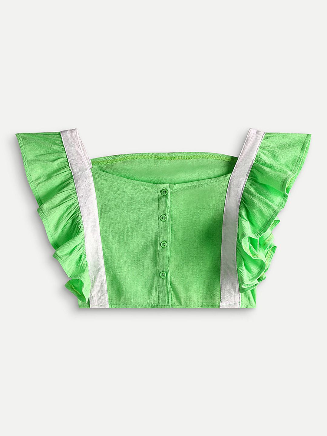 Chuckleberrie Girls Solid Round Neck Ruffle Cotton Regular Crop Top