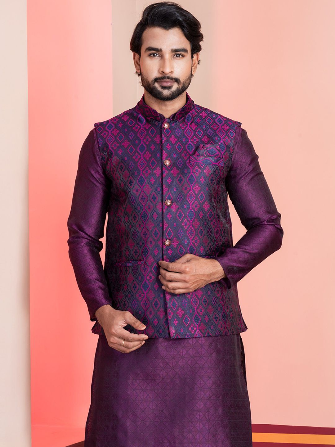 DEVOILER Men Printed Tailored-Fit Nehru Jackets