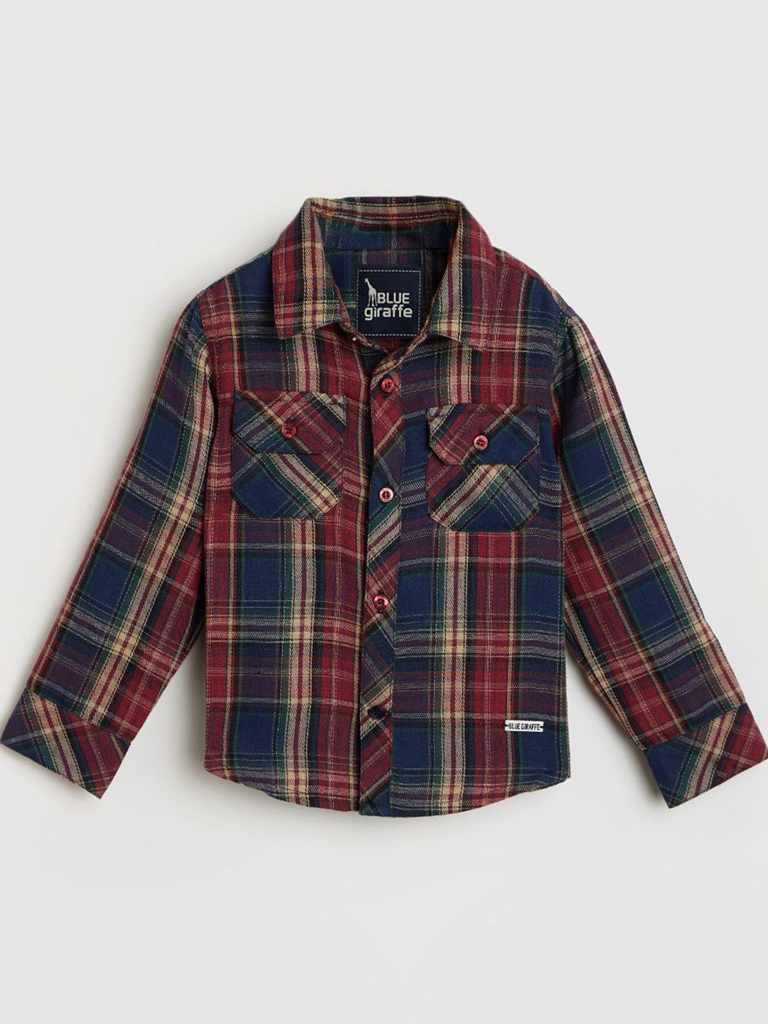 Blue Giraffe Boys Classic Fit Tartan Checks Checked Spread Collar Cotton Casual Shirt