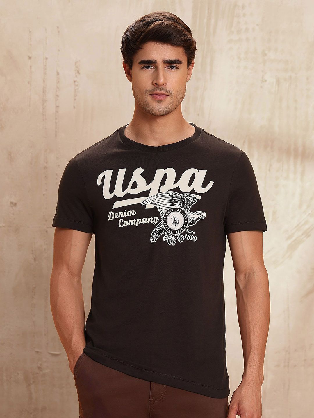 U.S. Polo Assn. Denim Co. Men Typography Printed Round Neck Pure Cotton T-shirt