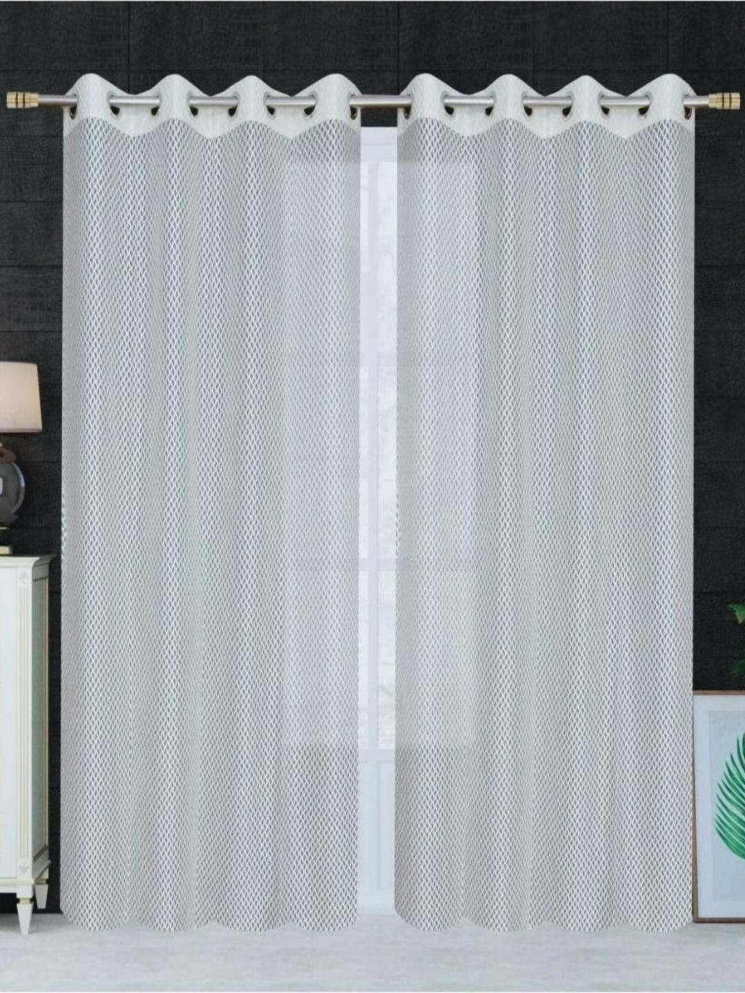 UrbanArts White 2 Pieces Embroidered Sheer Long Door Curtain