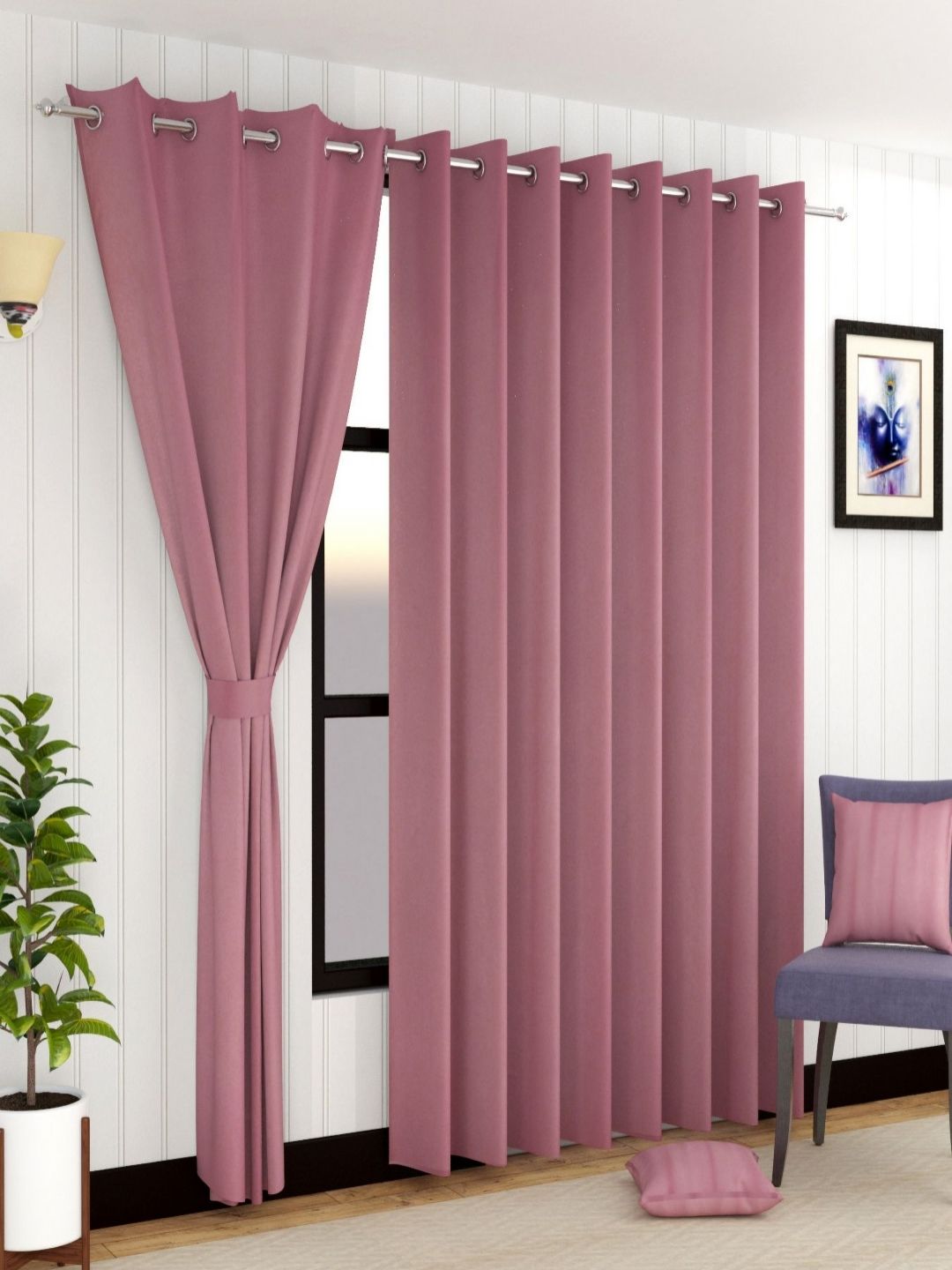 Aura Aura Pink 2 Pieces Black Out Door Curtains