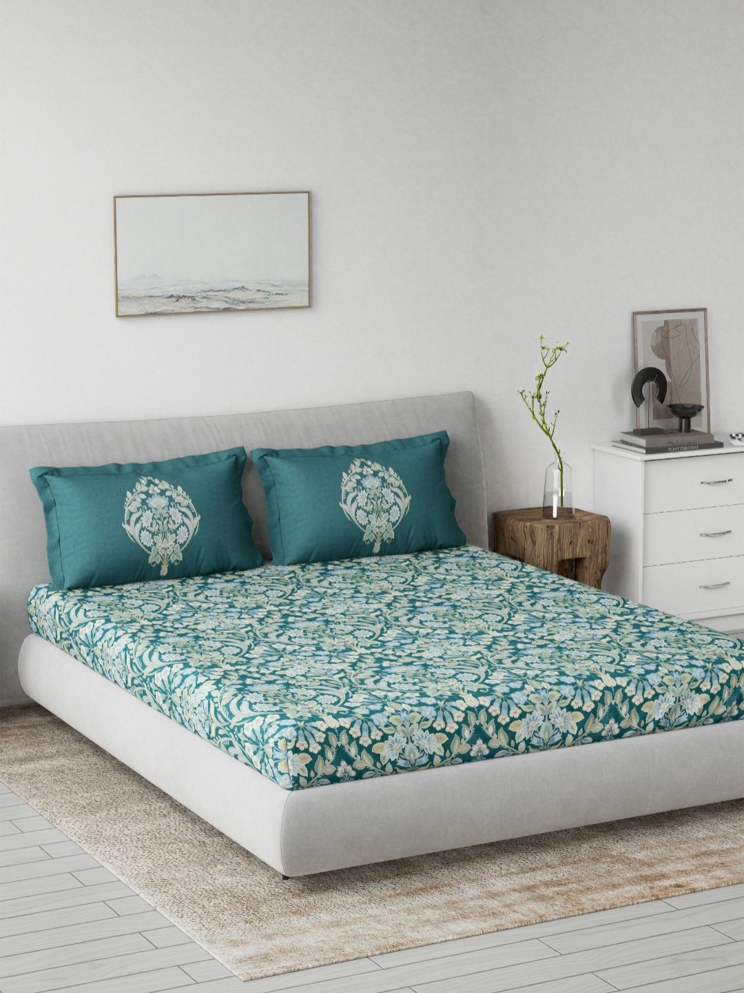 DDecor DDecor Primary Collection Blue Ethnic Pure Cotton 145TC King Bedsheet with 2 Pillow Covers